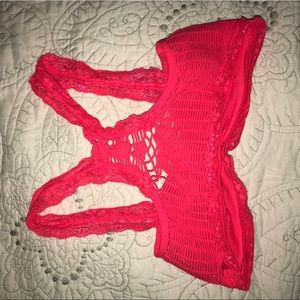 Neon pink lace bralette